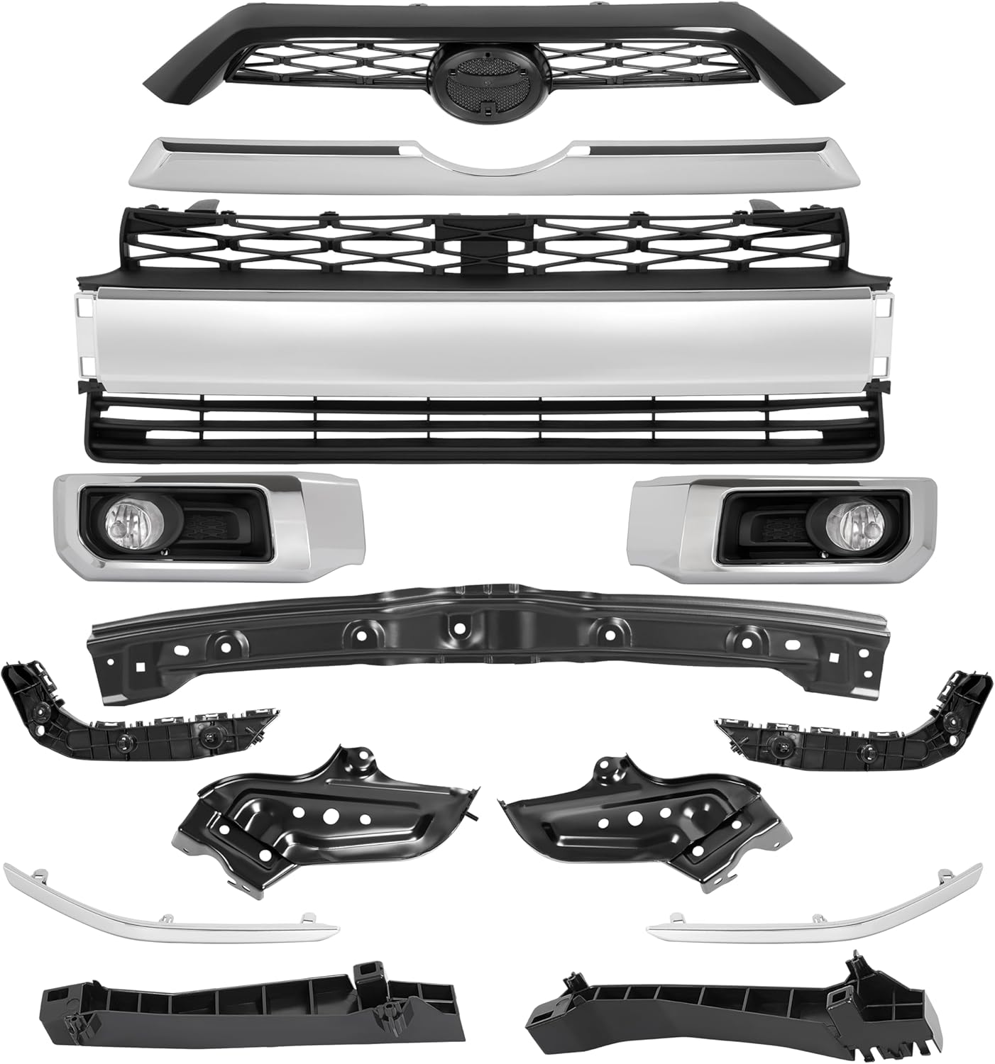 Body Kits Front Bumper and Grille Combo Set Compatible with 2014-2020 Toyota 4Runner Limited Upper & Lower Grille Fog Light Assembly Molding Headlight Bracket Front Bumper Bracket Black