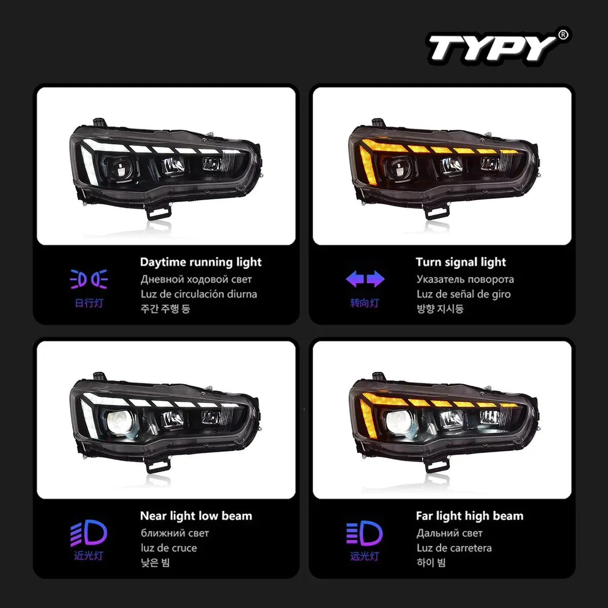 Lights for Mitsubishi Lancer EX Headlight 2009-2016 LED Projetor Head Lamp Daytime Running Light Automotive Accessories