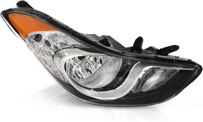 G-PLUS Headlight DRL LED Projector Right Passenger Compatible with Hyundai Elantra 2014-2016 Clear Lens Black Housing Amber Reflector Bumper Headlamps,faros delanteros
