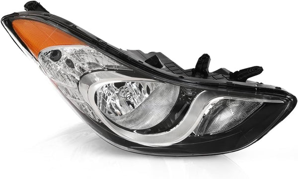 G-PLUS Headlight DRL LED Projector Right Passenger Compatible with Hyundai Elantra 2014-2016 Clear Lens Black Housing Amber Reflector Bumper Headlamps,faros delanteros