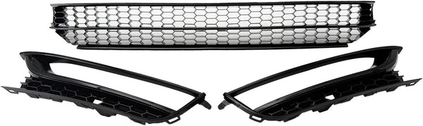 Front Grille & Fog Light Cover Bezel w/Hole Compatible with 2012 2013 2014 2015 VW Passat, 3 Pack