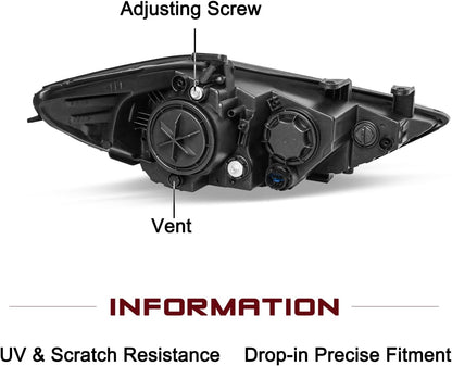 Headlight Assembly Compatible with 2017 2018 Hyundai Elantra Left and Right Side OE Style, Only Fits Halogen NON-DRL Models,