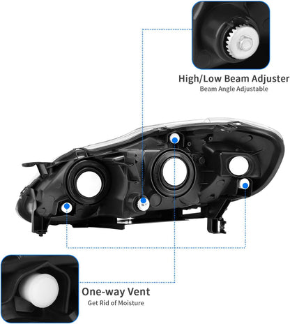 DWVO Headlight Assembly Compatible with 2014 2015 2016 14 15 16 Corolla 2014-2016 14-16 Replacement Headlamp Chrome Housing Left and Right Set