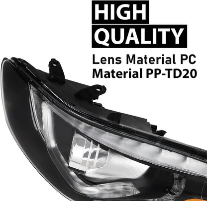 G-PLUS Headlight DRL LED Projector Right Passenger Compatible with Hyundai Elantra 2014-2016 Clear Lens Black Housing Amber Reflector Bumper Headlamps,faros delanteros