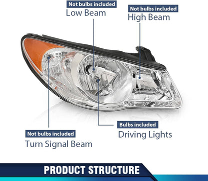 Headlight Assembly Compatible with 2017 2018 Hyundai Elantra Front Halogen Headlamp Replacement Driver & Passenger Side Black Housing Amber Reflector