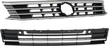 body kit  Front Bumper Upper Lower Grille + Fog Lamp Cover w/Fog Light & Reflector Compatible with 2016-2019 VW Volkswagen Passat
