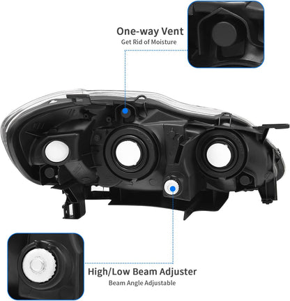 DWVO Headlight Assembly Compatible with 2014 2015 2016 14 15 16 Corolla 2014-2016 14-16 Replacement Headlamp Chrome Housing Left and Right Set
