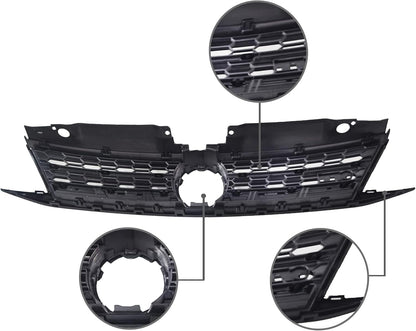 Front  Grille Upper Honeycomb Grill Black With Chrome For 2015 2016 2017 Volkswagen VW Jetta