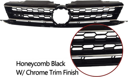Front  Grille Upper Honeycomb Grill Black With Chrome For 2015 2016 2017 Volkswagen VW Jetta