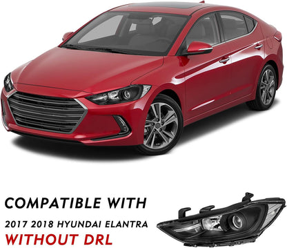 Headlight For 2017 2018 Hyundai Elantra without DRL Headlight Assembly, 17 18 Elantra Factory OE Style Headlamp Left and Right Side, Not fit GT Models