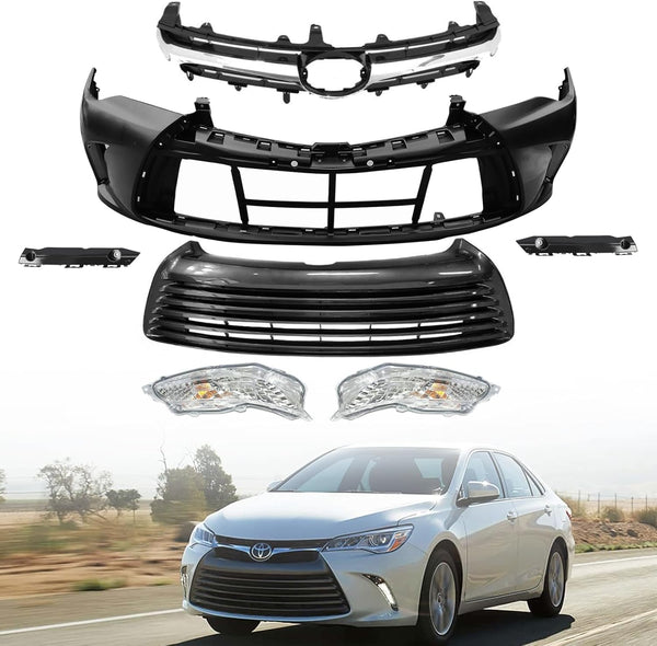 Complete Front Grille Bumper body kit Daytime Running Light Set for 2015 2016 2017 Toyota Camry SE XSE Sport Type- Front Bumper Kit