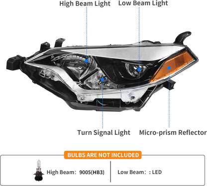 DWVO Headlight Assembly Compatible with 2014 2015 2016 14 15 16 Corolla 2014-2016 14-16 Replacement Headlamp Chrome Housing Left and Right Set