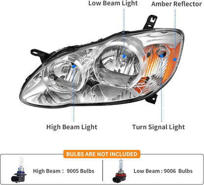 DWVO Headlight Assembly Compatible with 2014 2015 2016 14 15 16 Corolla 2014-2016 14-16 Replacement Headlamp Chrome Housing Left and Right Set
