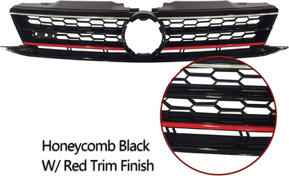 Front  Grille Upper Honeycomb Grill Black With Chrome For 2015 2016 2017 Volkswagen VW Jetta