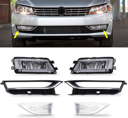 Fog Light Set Fit for Volkswagen VW Passat 2012 2013 2014 2015 Front Driving Fog Lamp Kit with Bezels Chrome Trim