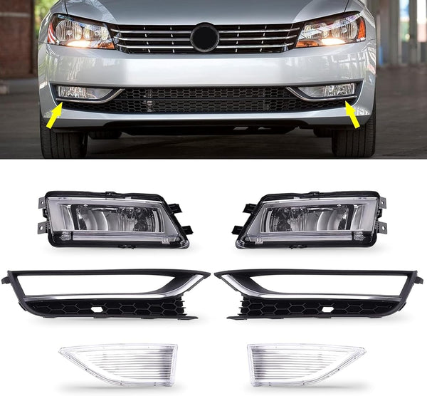 Fog Light Set Fit for Volkswagen VW Passat 2012 2013 2014 2015 Front Driving Fog Lamp Kit with Bezels Chrome Trim