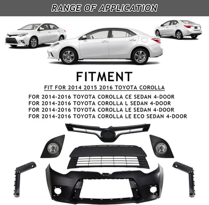 body kit, Front Upper Lower Grille & Foglights & Bumper Cover With Support Brackets Fit For 2014 2015 2016 Toyota Corolla LE CE Front Bumper Body Kit Replacement 9pcs Kit