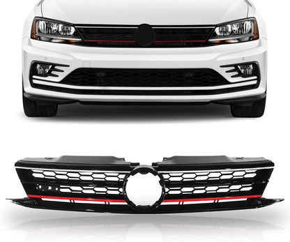 Front  Grille Upper Honeycomb Grill Black With Chrome For 2015 2016 2017 Volkswagen VW Jetta