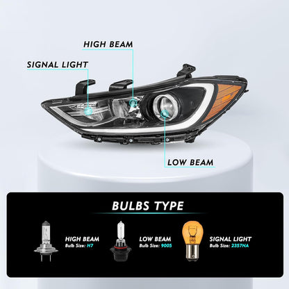 Headlight For 2017 2018 Hyundai Elantra without DRL Headlight Assembly, 17 18 Elantra Factory OE Style Headlamp Left and Right Side, Not fit GT Models