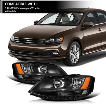 For 2011-2018 Volkswagen Jetta MK6 Headlights Headlamps Left Right Chrome