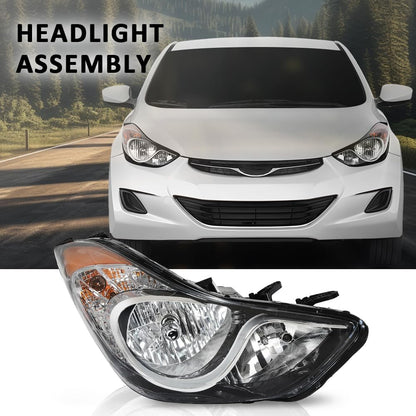 G-PLUS Headlight DRL LED Projector Right Passenger Compatible with Hyundai Elantra 2014-2016 Clear Lens Black Housing Amber Reflector Bumper Headlamps,faros delanteros