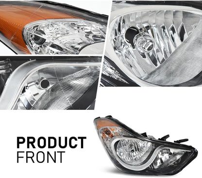 G-PLUS Headlight DRL LED Projector Right Passenger Compatible with Hyundai Elantra 2014-2016 Clear Lens Black Housing Amber Reflector Bumper Headlamps,faros delanteros