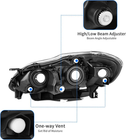 DWVO Headlight Assembly Compatible with 2014 2015 2016 14 15 16 Corolla 2014-2016 14-16 Replacement Headlamp Chrome Housing Left and Right Set