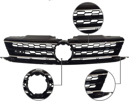 Front  Grille Upper Honeycomb Grill Black With Chrome For 2015 2016 2017 Volkswagen VW Jetta