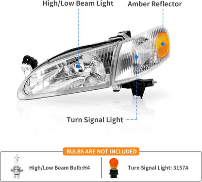DWVO Headlight Assembly Compatible with 2014 2015 2016 14 15 16 Corolla 2014-2016 14-16 Replacement Headlamp Chrome Housing Left and Right Set