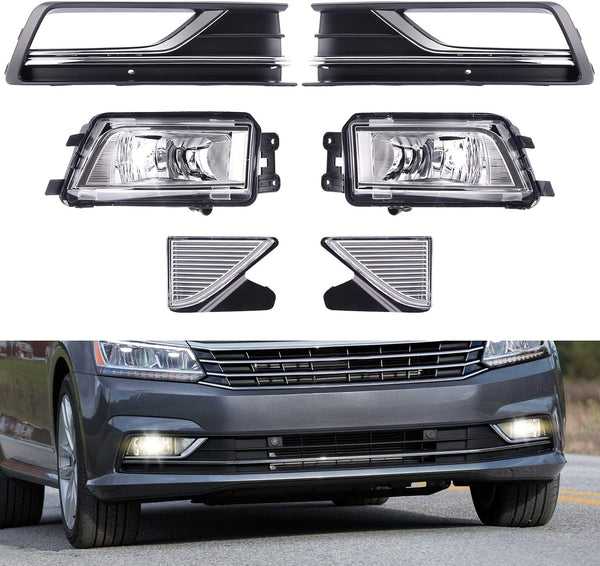 Fog Light Kit Fit for Volkswagen Passat 2016 2017 2018 2019 Driving Fog Lamp Cover Bezel Assembly Without Bulbs