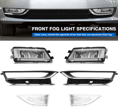 Fog Light Set Fit for Volkswagen VW Passat 2012 2013 2014 2015 Front Driving Fog Lamp Kit with Bezels Chrome Trim