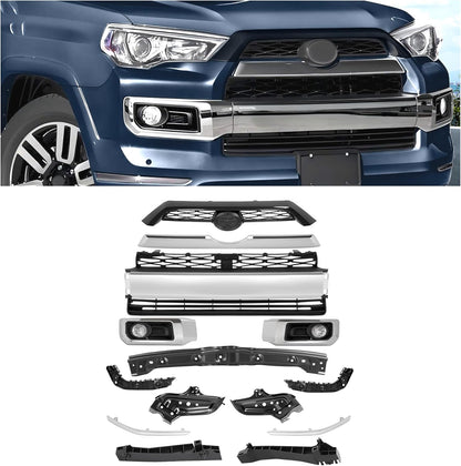 Body Kits Front Bumper  and Grille Combo Set Compatible with 2014-2020 Toyota 4Runner Limited Upper & Lower Grille Fog Light Assembly Molding Headlight Bracket Front Bumper Bracket Black