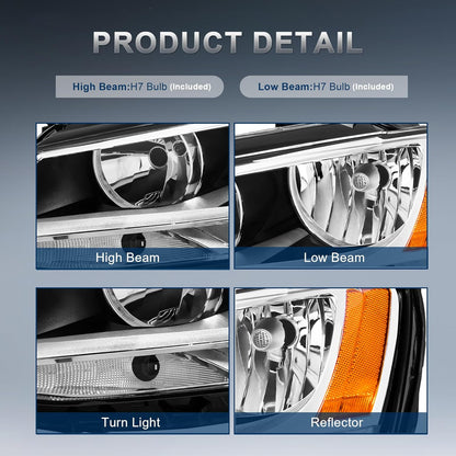 Pair Headlights Assembly OE Replacement Compatible for 2011-2018 Volkswagen Jetta Halogen Clear Lens Chrome Housing Amber Reflector Front Lamps Left and Right Side #5C7941005