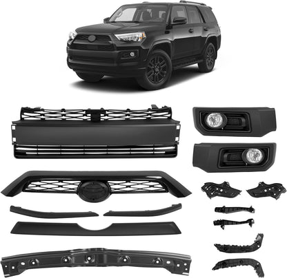 Body Kits Front Bumper  and Grille Combo Set Compatible with 2014-2020 Toyota 4Runner Limited Upper & Lower Grille Fog Light Assembly Molding Headlight Bracket Front Bumper Bracket Black