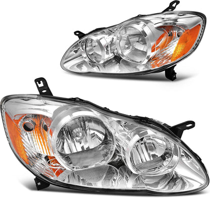DWVO Headlight Assembly Compatible with 2014 2015 2016 14 15 16 Corolla 2014-2016 14-16 Replacement Headlamp Chrome Housing Left and Right Set