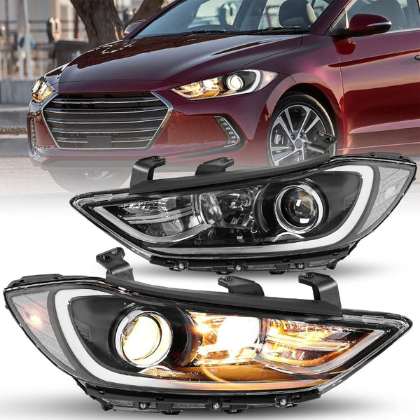 Headlight Assembly Compatible with 2017 2018 Hyundai Elantra Left and Right Side OE Style, Only Fits Halogen NON-DRL Models,