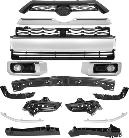 Body Kits Front Bumper  and Grille Combo Set Compatible with 2014-2020 Toyota 4Runner Limited Upper & Lower Grille Fog Light Assembly Molding Headlight Bracket Front Bumper Bracket Black