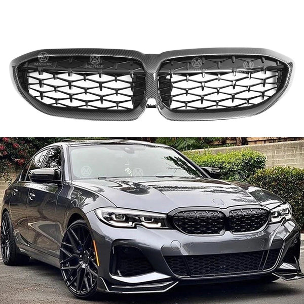 Luxury Carbon Fiber Front Kidney Grille Trim Auto Dual Slat Grill for BMW 3 Series G20 G21 Pre Lci Auto Body Part