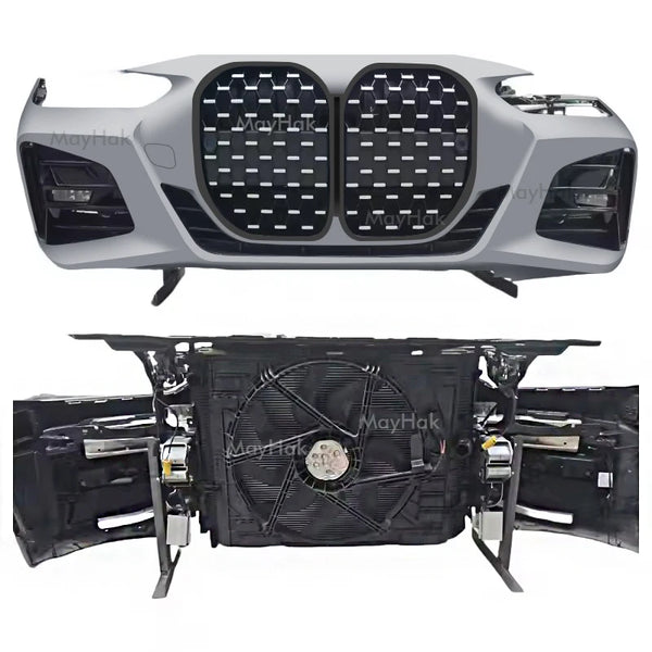Car Front Bumper Assembly for BMW 420i 430i M440i G22 Bumper Body Kit with Cooling Fan Condenser Radiator Headlight Bonnet
