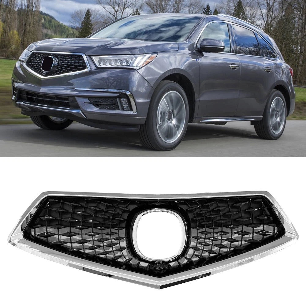 retail Black and Silver Front Grille Central Bumper Grill Fits For Acura MDX 2014-2019