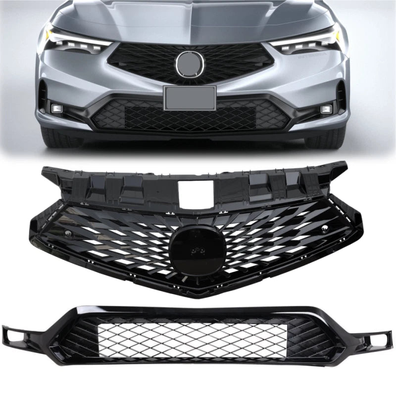retail grill for Acura Integra 2023-2024 Front Bumper Upper+Lower Grille Glossy Black 2pcs